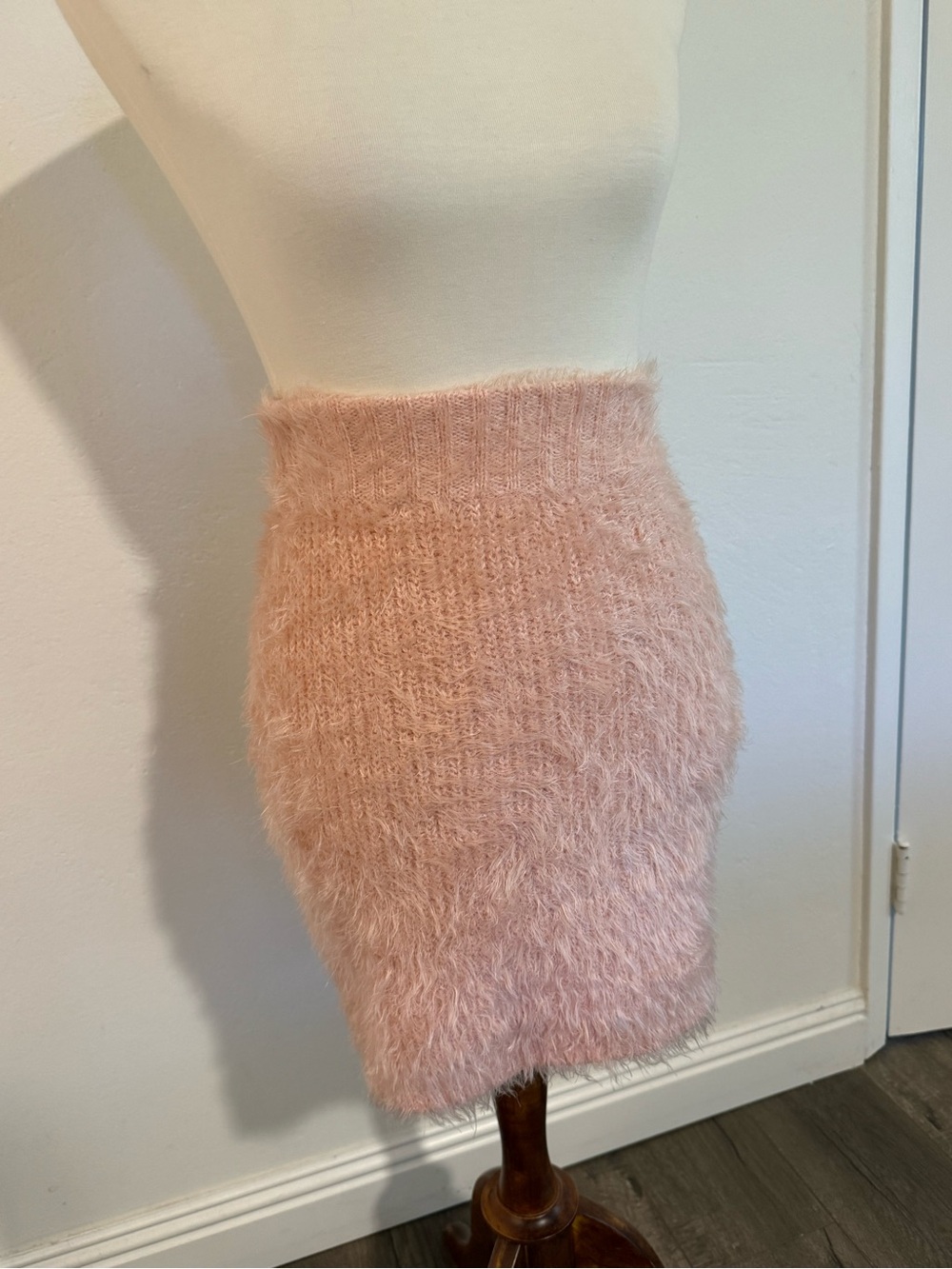 Lovers + Friends Blush Pink Fuzzy Knit Pencil Skirt